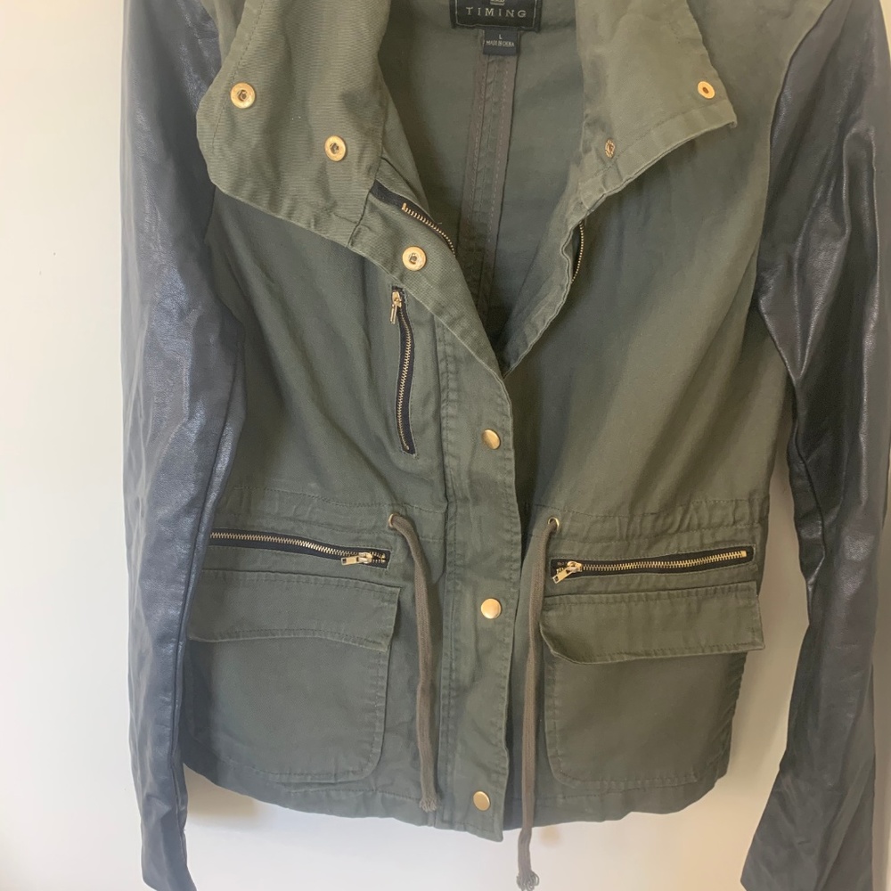 Olive Green Jacket with Black Sleeves